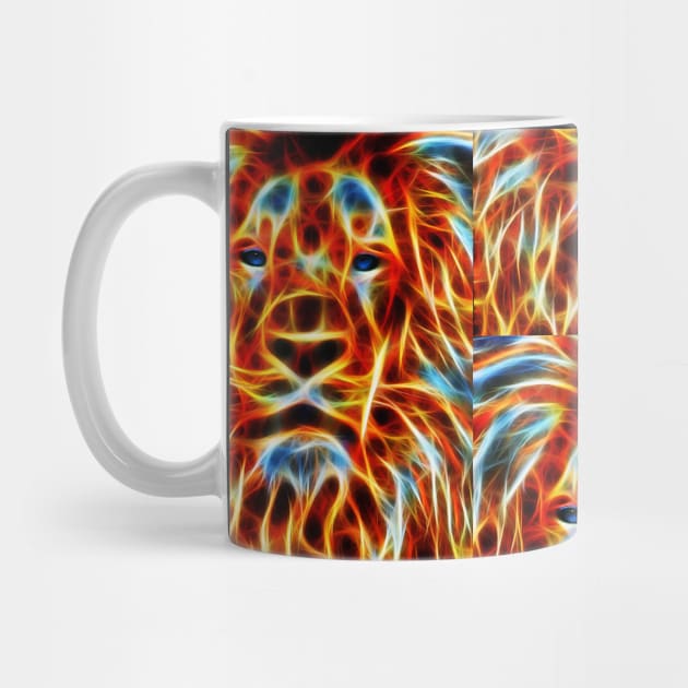 Lion Fire Face Flame Tribal Design - Red, White and Blue Colors - Lions Tiled King or Queen of the Jungle by CDC Gold Designs